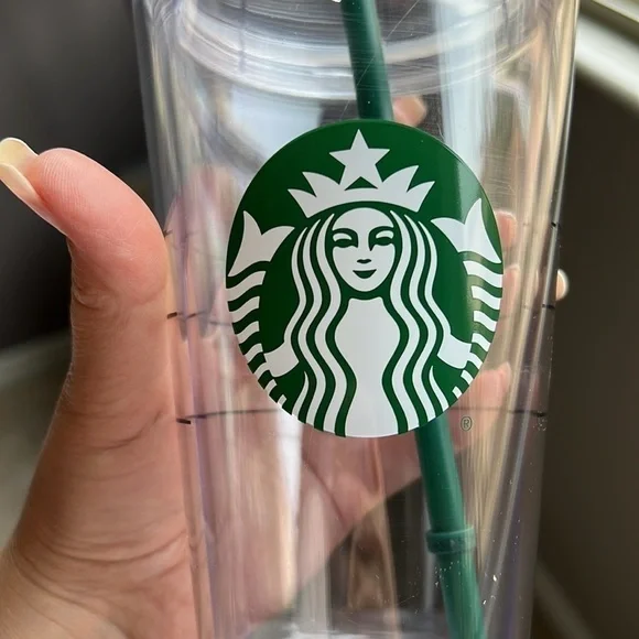 Starbucks Grande 16oz Cold Cup Clear Tumbler Traveler With Green Straw - Picture 5 of 7
